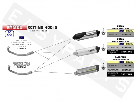 Silencieux ARROW Race-Tech Titane/C Kymco X-Citing S 400i E4 2019-2020